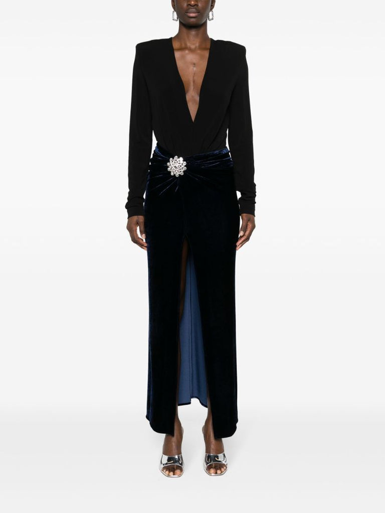 Blue Crystal-embellished Velvet Maxi Skirt