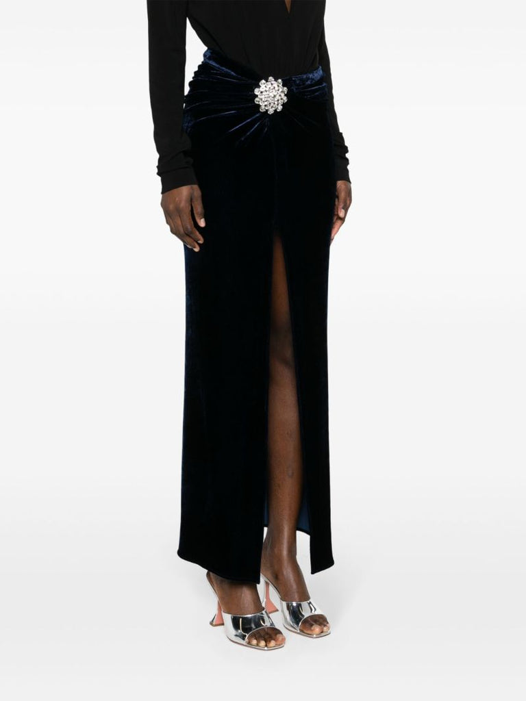 Blue Crystal-embellished Velvet Maxi Skirt