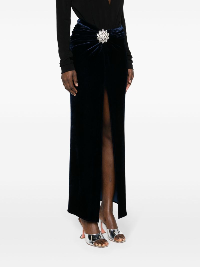 Blue Crystal-embellished Velvet Maxi Skirt