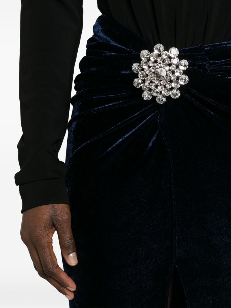 Blue Crystal-embellished Velvet Maxi Skirt