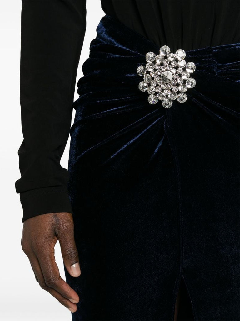 Blue Crystal-embellished Velvet Maxi Skirt