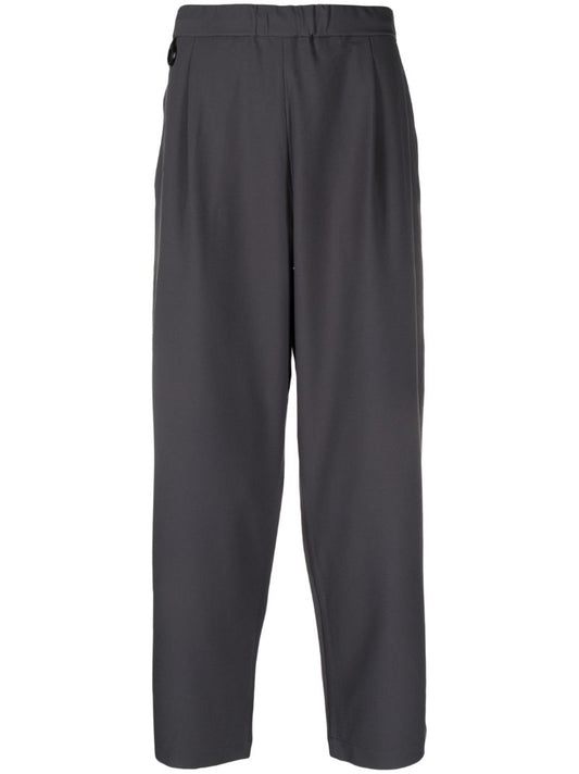 Grey Elasticated-waistband Cropped Trousers