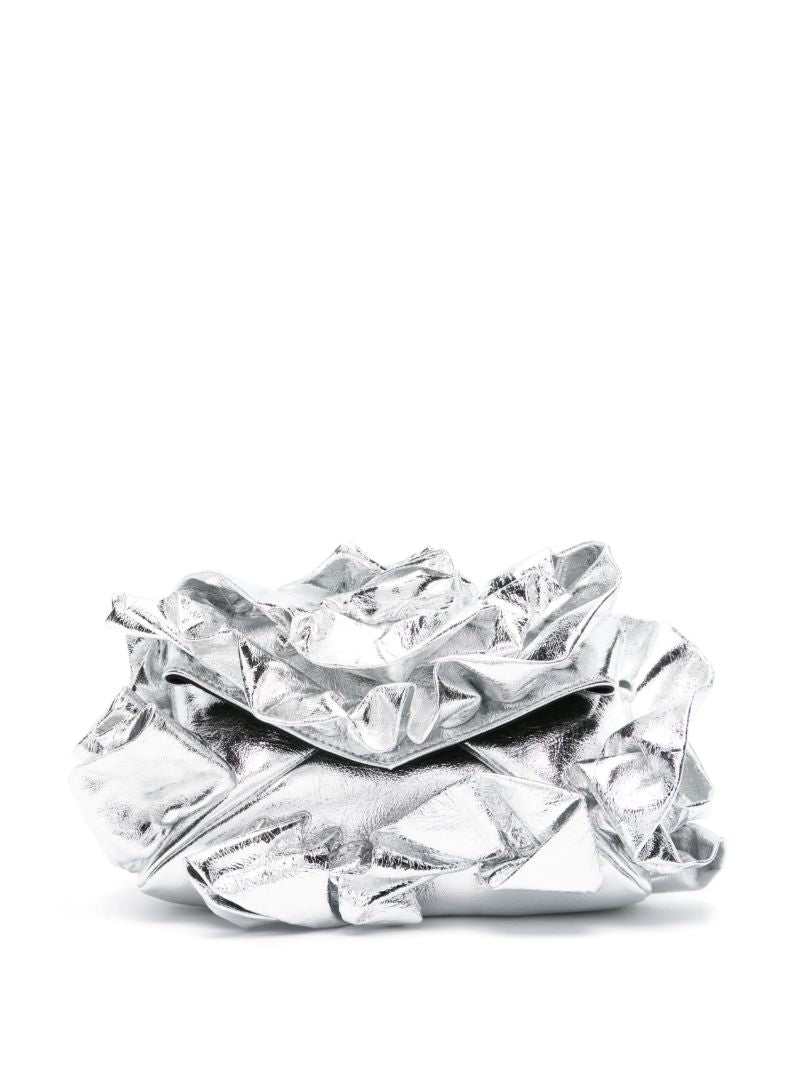 Silver-tone Ruffled Leather Clutch Bag