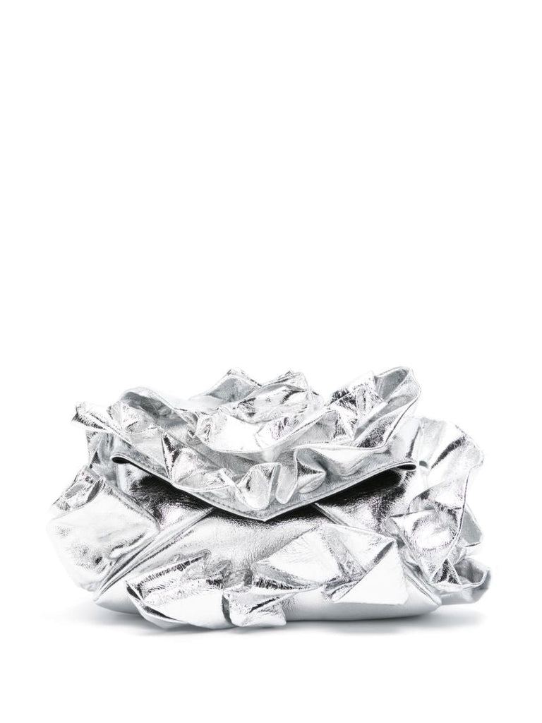 Silver-tone Ruffled Leather Clutch Bag