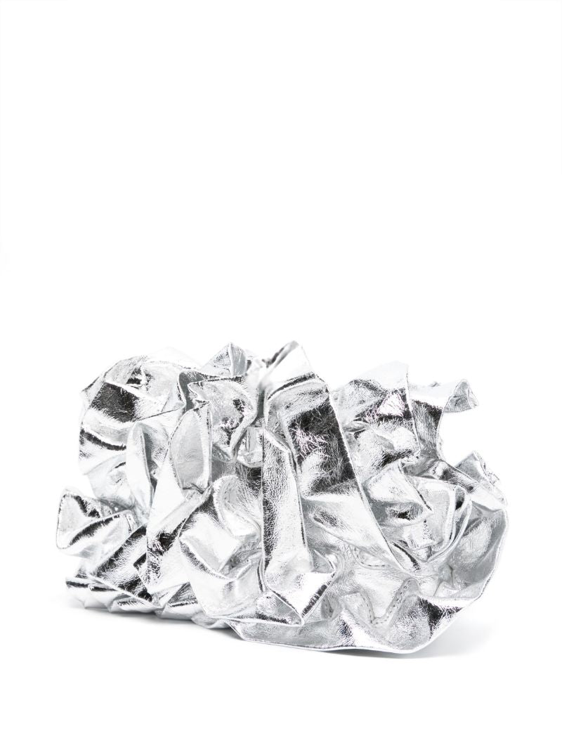 Silver-tone Ruffled Leather Clutch Bag