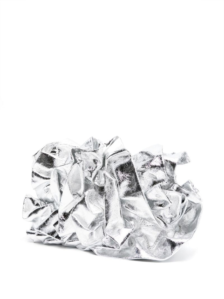 Silver-tone Ruffled Leather Clutch Bag