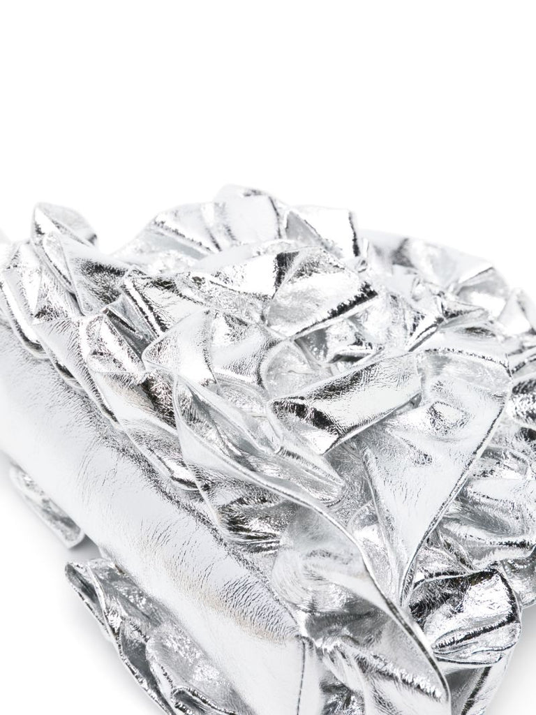 Silver-tone Ruffled Leather Clutch Bag