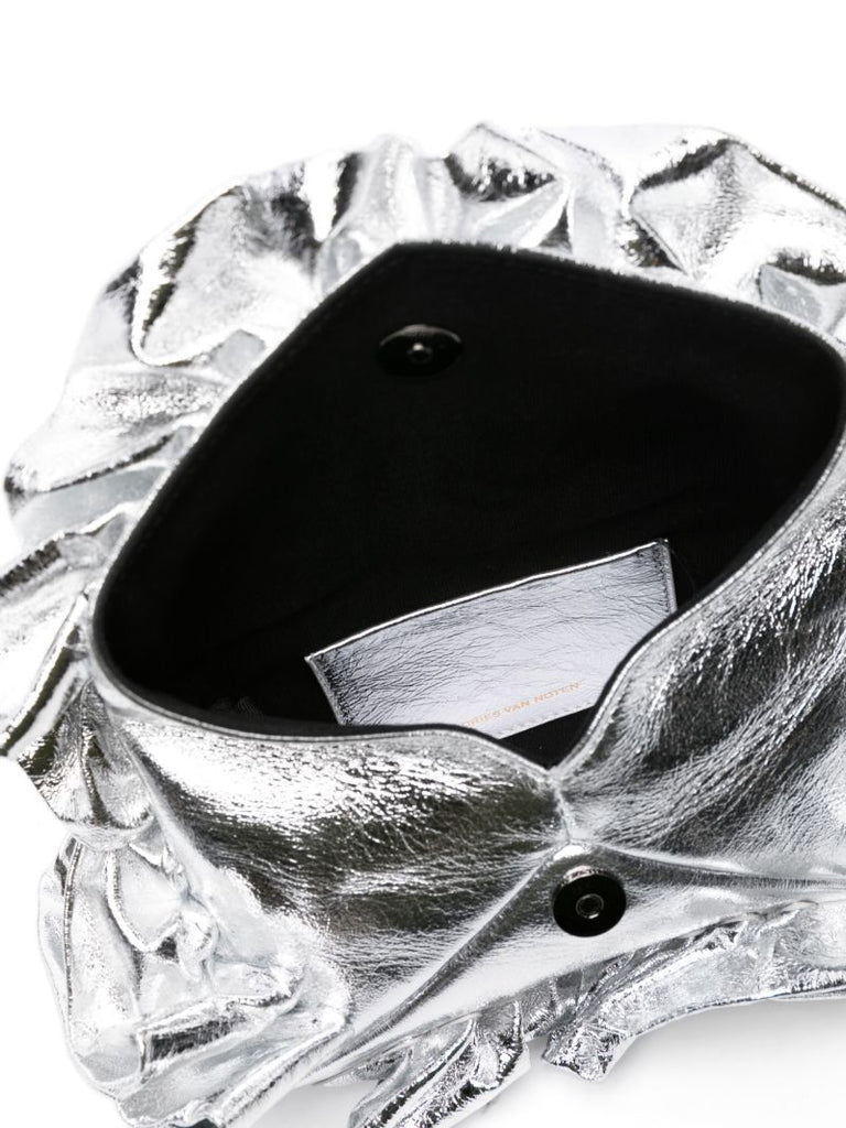 Silver-tone Ruffled Leather Clutch Bag