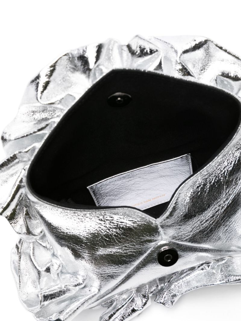 Silver-tone Ruffled Leather Clutch Bag