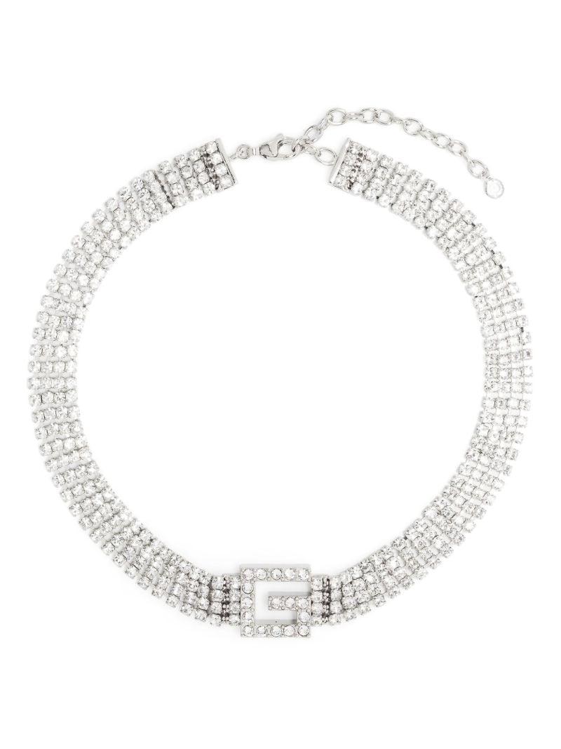 Palladium-tone Crystal Square G Necklace