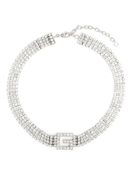 Palladium-tone Crystal Square G Necklace