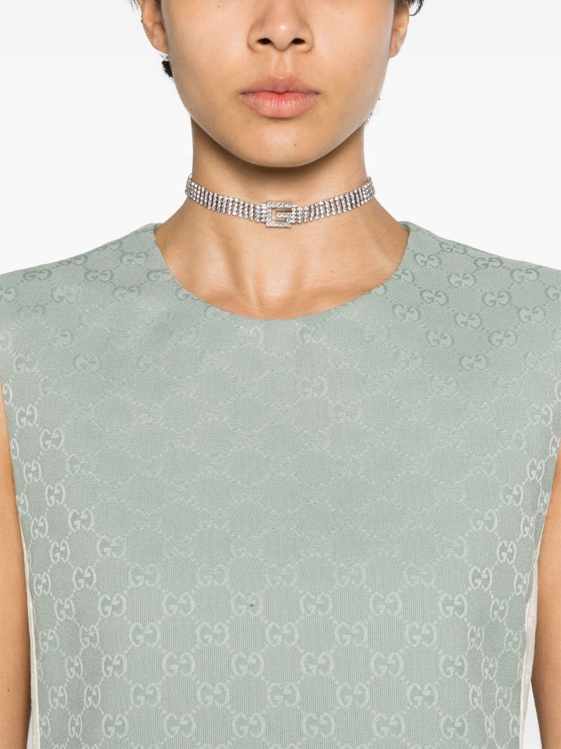 Palladium-tone Crystal Square G Necklace