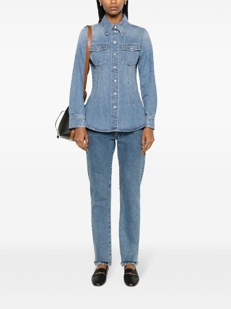 Blue Corset-style Denim Shirt