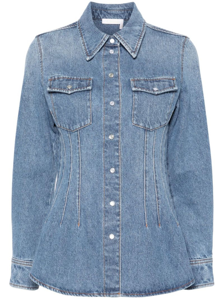 Blue Corset-style Denim Shirt
