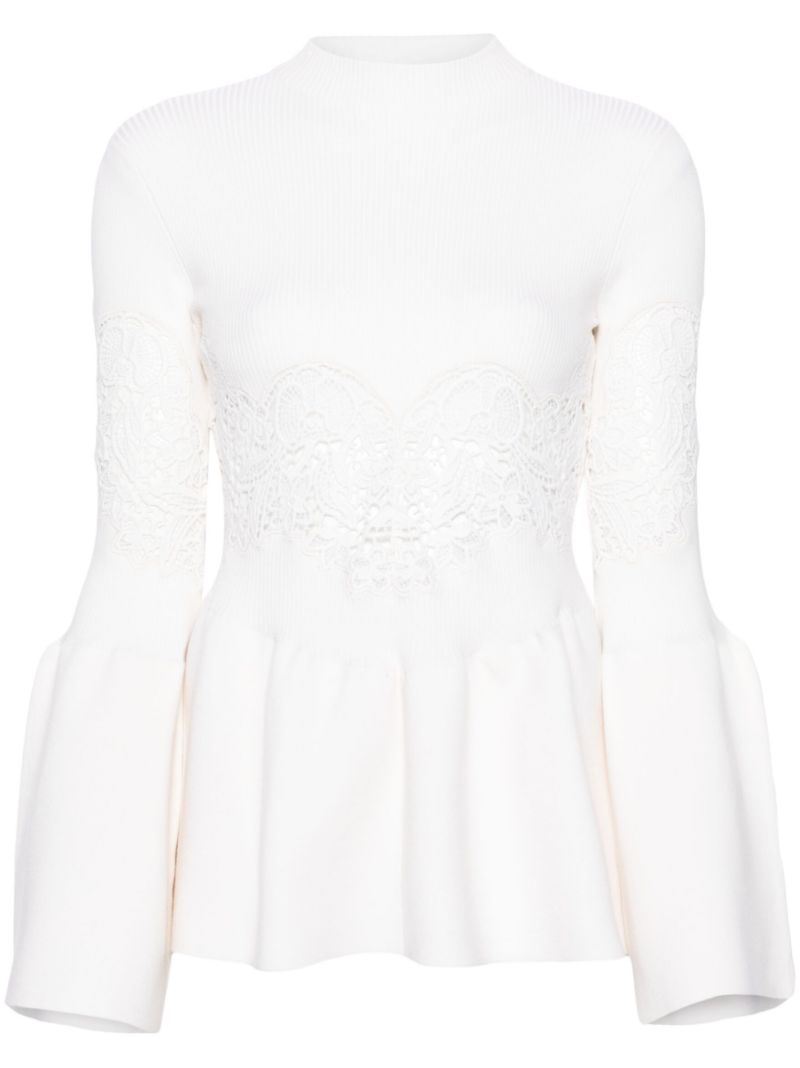 White Guipure-lace Flared Sweater