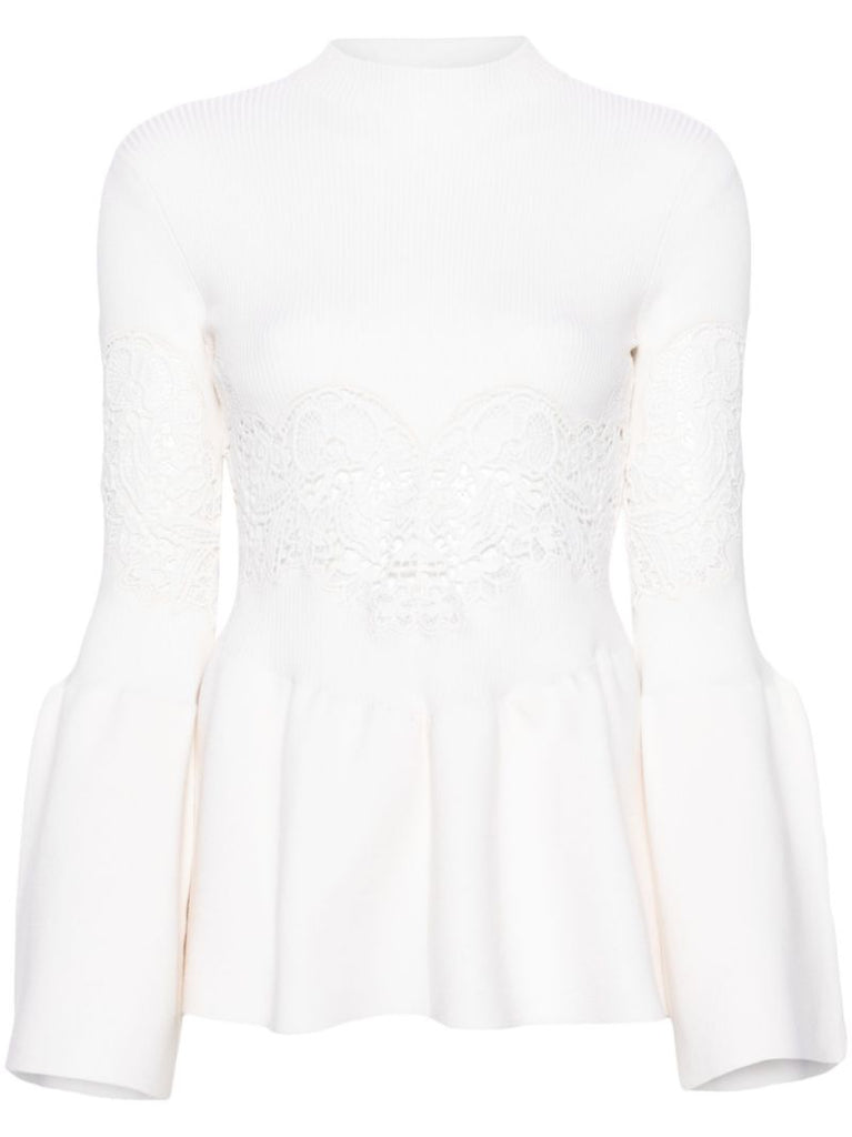 White Guipure-lace Flared Sweater