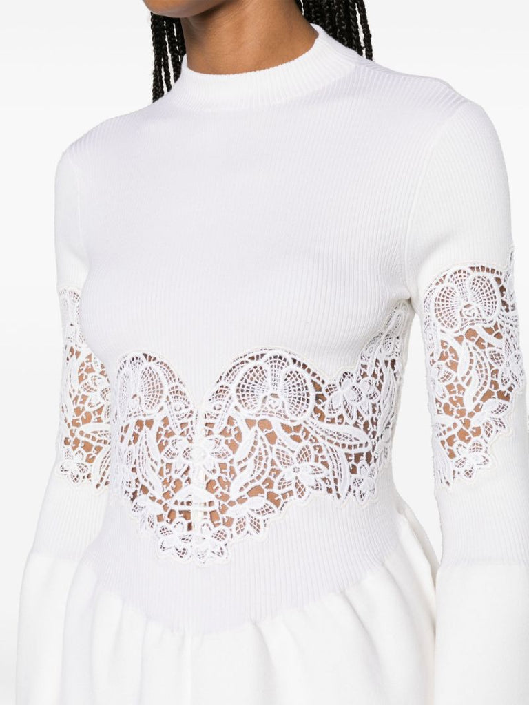 White Guipure-lace Flared Sweater