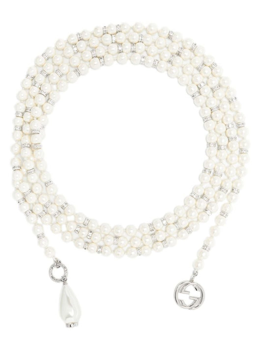 White Interlocking G Beaded Necklace