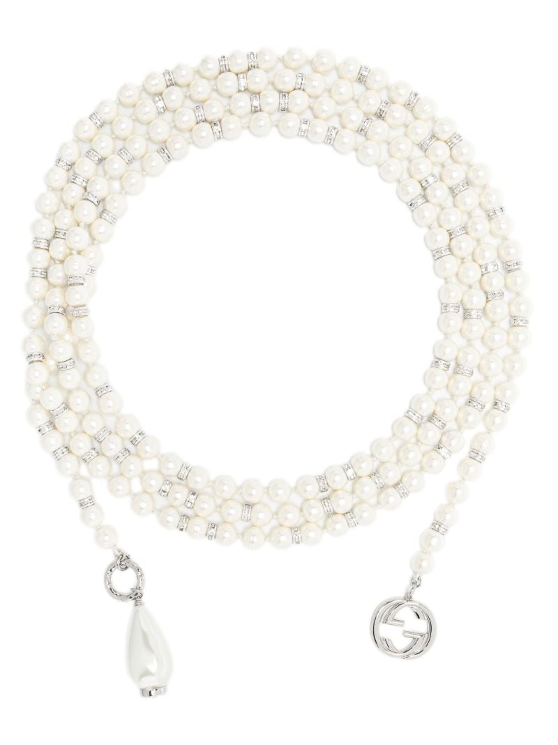 White Interlocking G Beaded Necklace