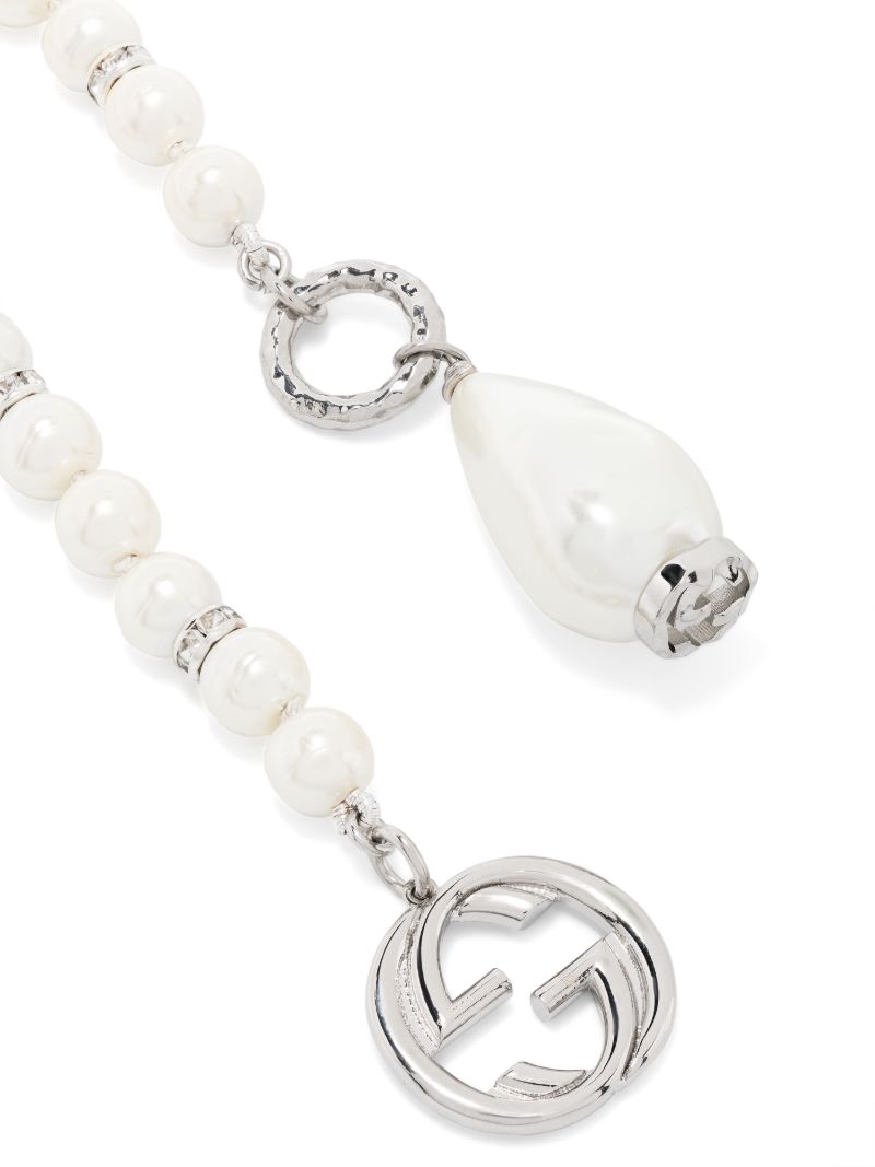 White Interlocking G Beaded Necklace