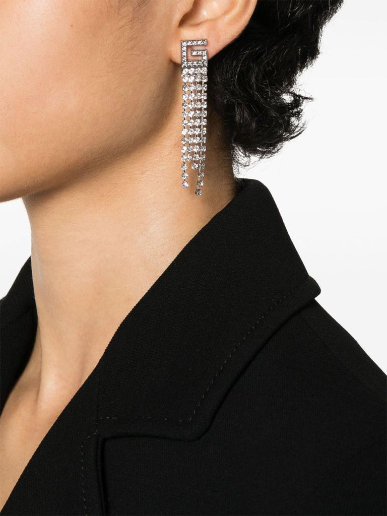Palladium-tone Square G Crystal Earrings