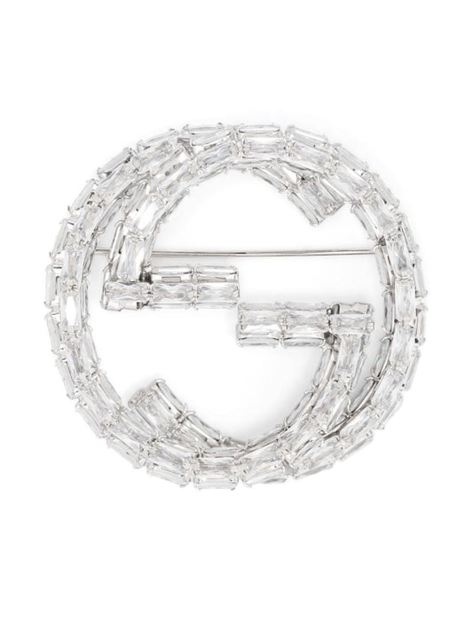 Palladium-tone Crystal Interlocking G Brooch