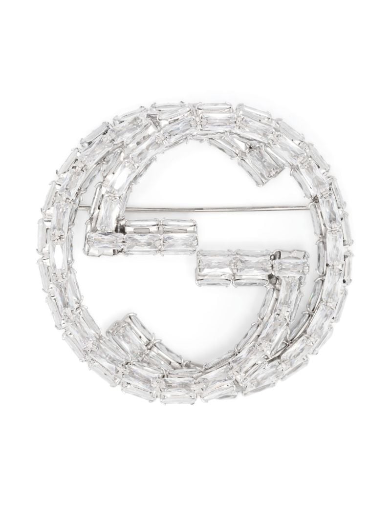 Palladium-tone Crystal Interlocking G Brooch
