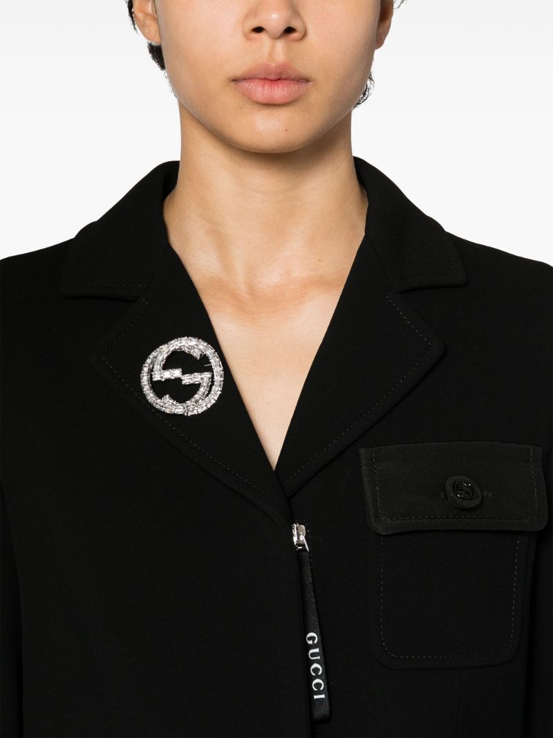 Palladium-tone Crystal Interlocking G Brooch