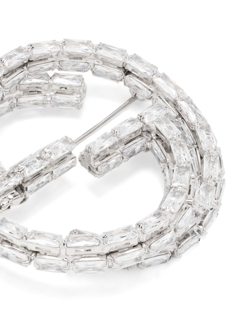 Palladium-tone Crystal Interlocking G Brooch