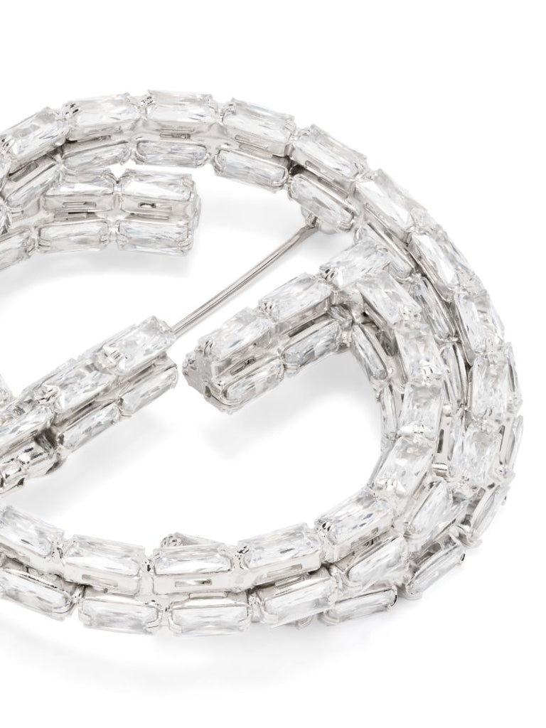 Palladium-tone Crystal Interlocking G Brooch