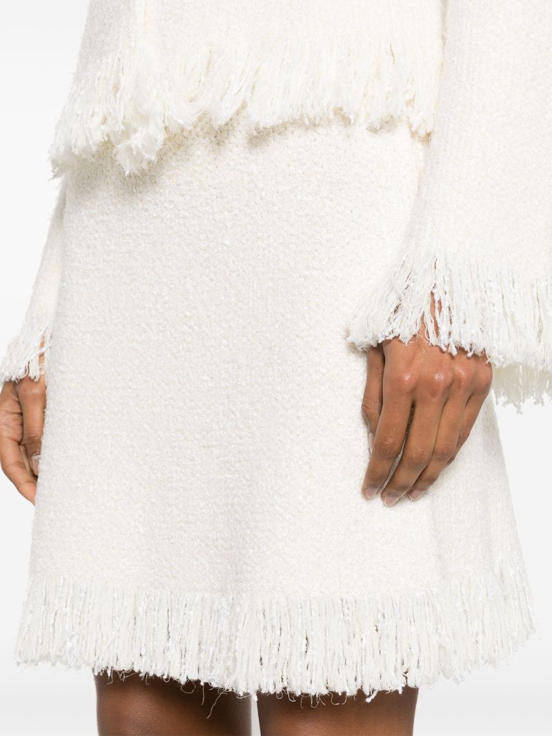 White Tweed Fringed Mini Skirt