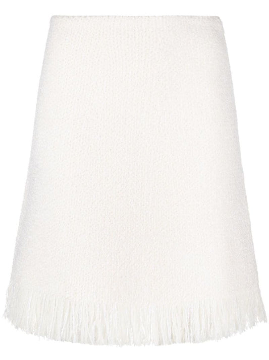 White Tweed Fringed Mini Skirt
