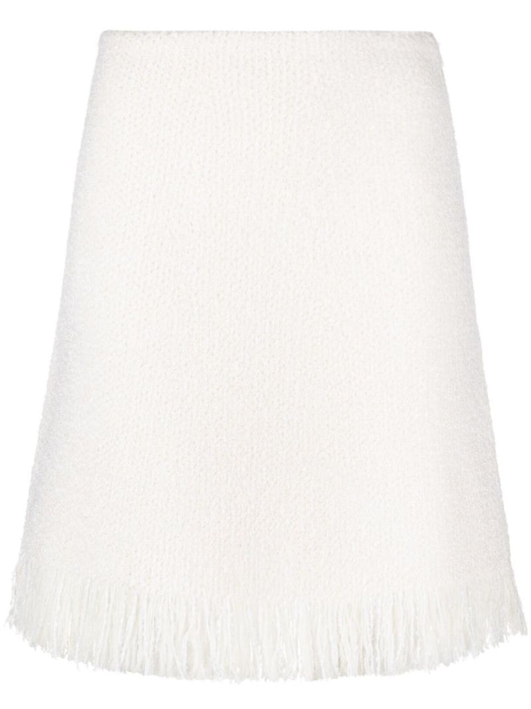 White Tweed Fringed Mini Skirt