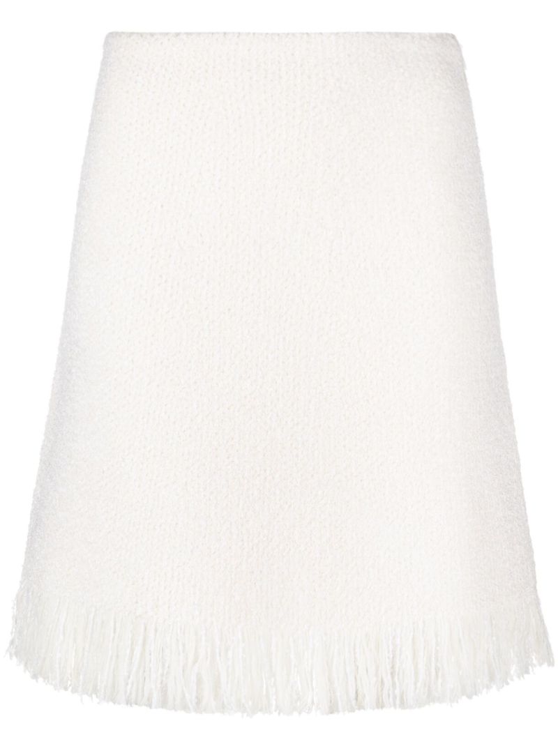 White Tweed Fringed Mini Skirt