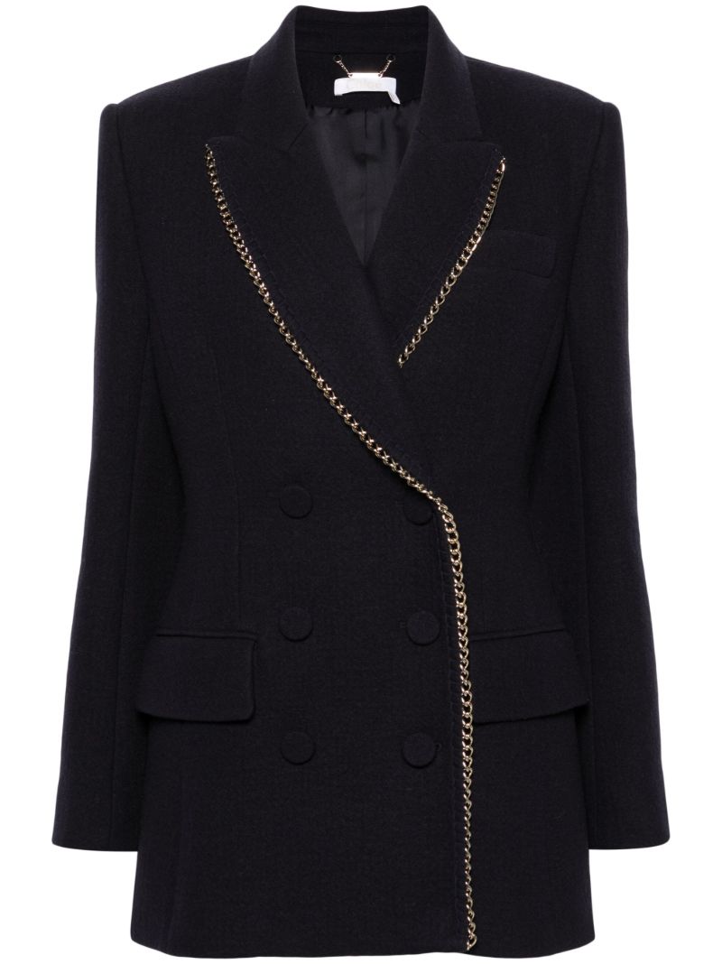 Blue Chain-embellished Wool Blazer