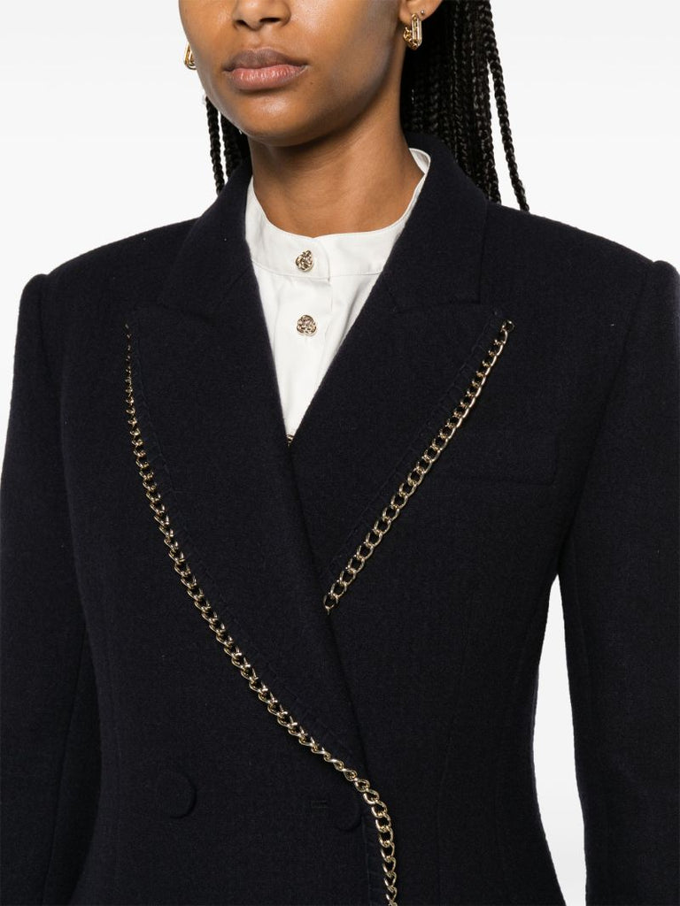Blue Chain-embellished Wool Blazer