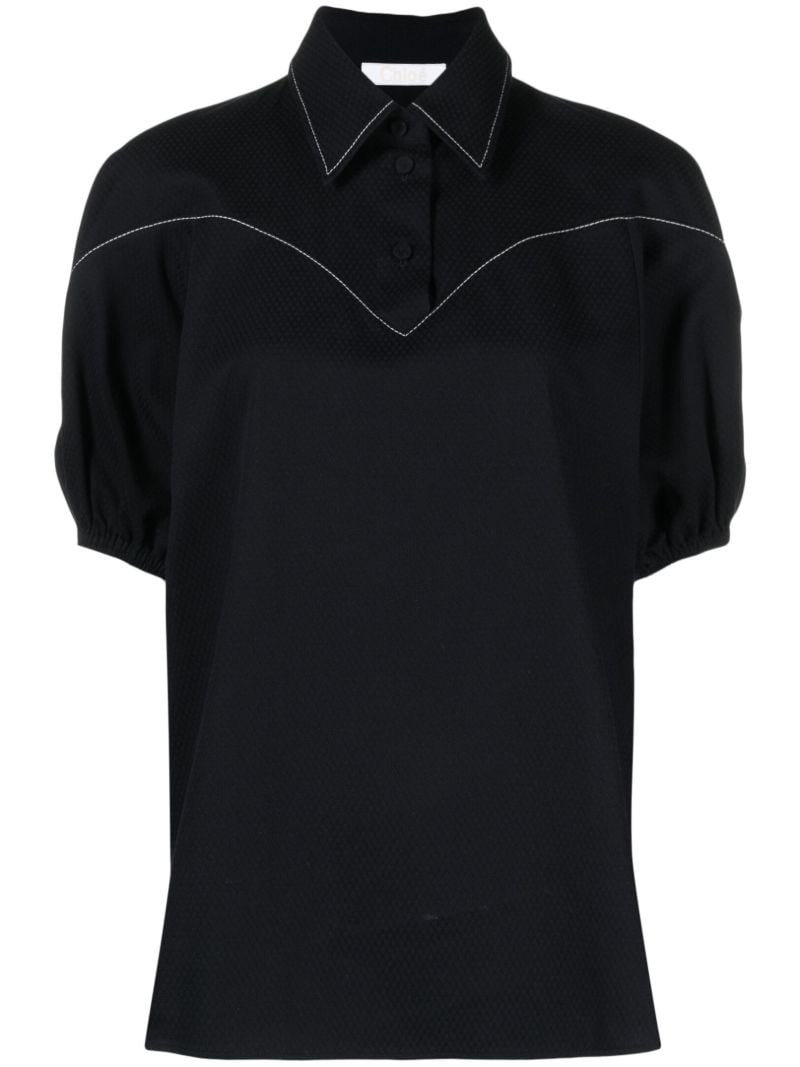 Blue Contrast-stitching Cotton Polo Shirt