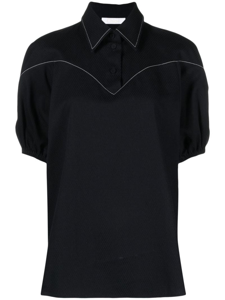 Blue Contrast-stitching Cotton Polo Shirt