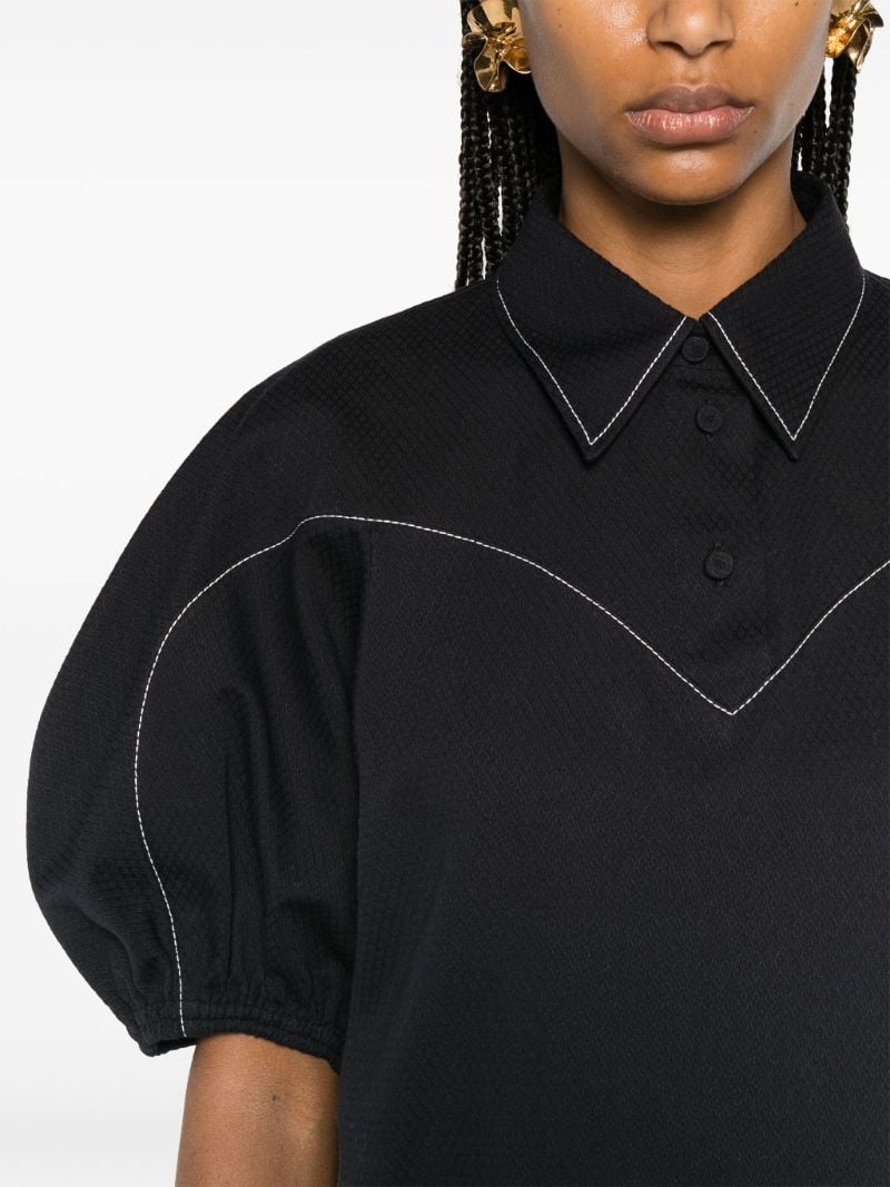 Blue Contrast-stitching Cotton Polo Shirt