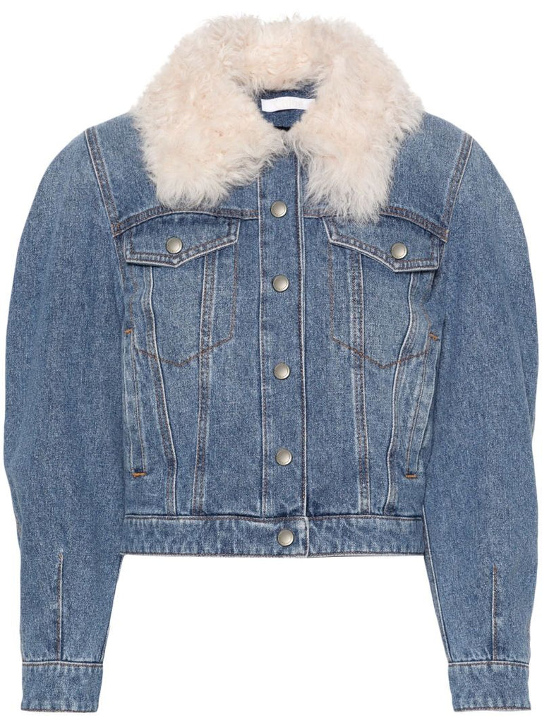 Blue Shearling-collar Denim Jacket