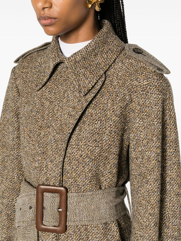 Yellow Belted Tweed Trench Coat