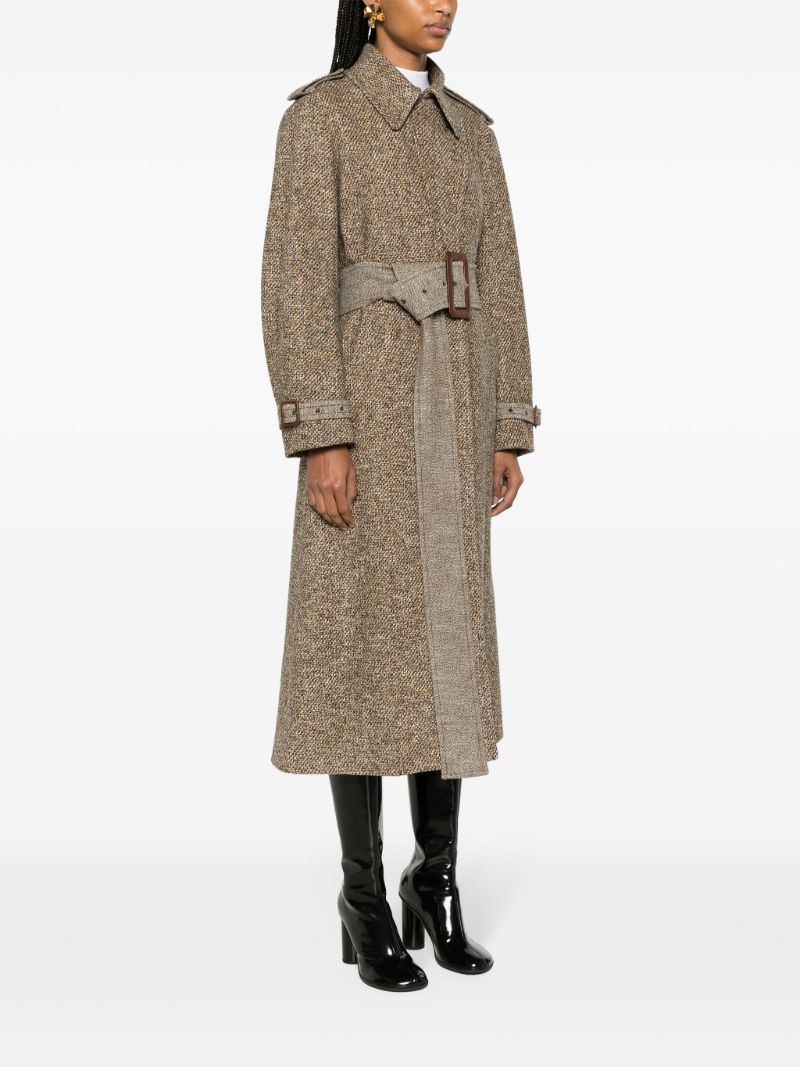 Yellow Belted Tweed Trench Coat