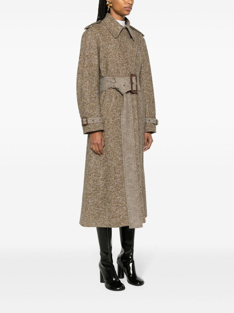 Yellow Belted Tweed Trench Coat