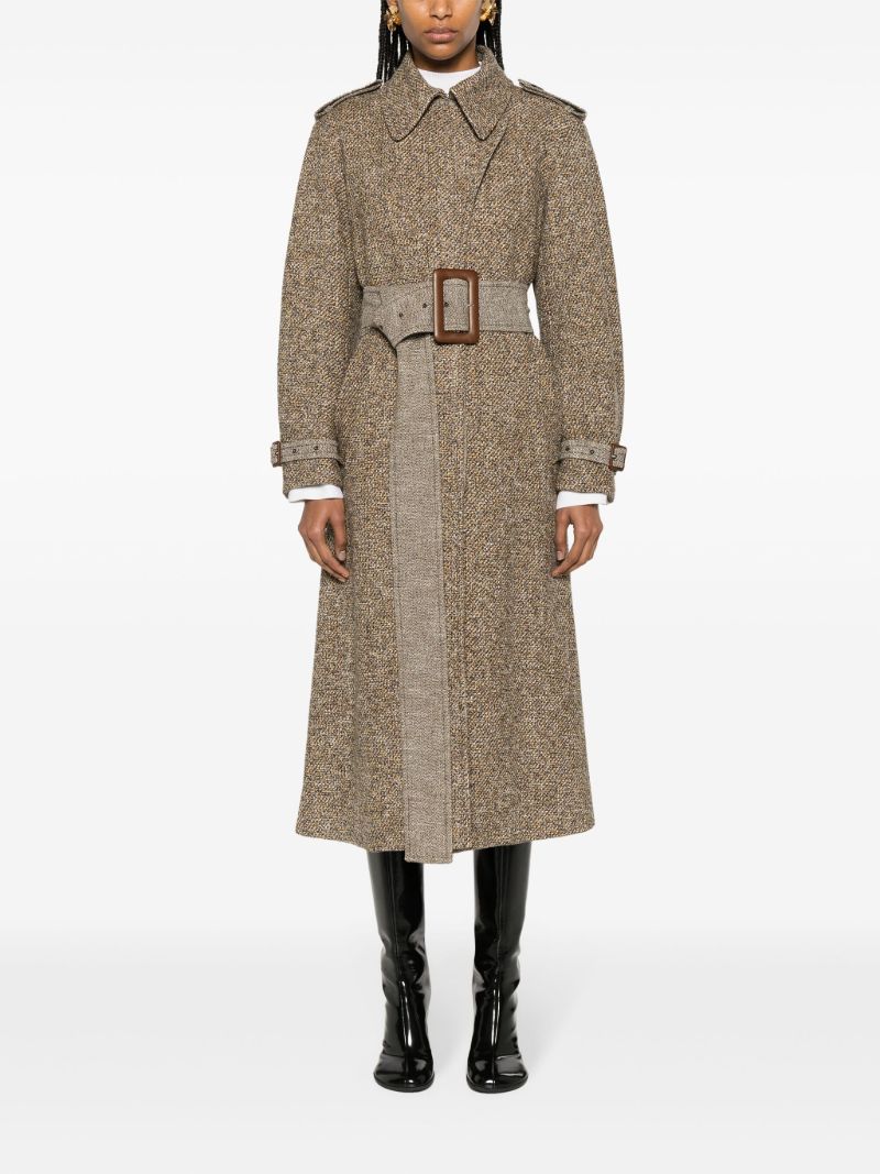 Yellow Belted Tweed Trench Coat
