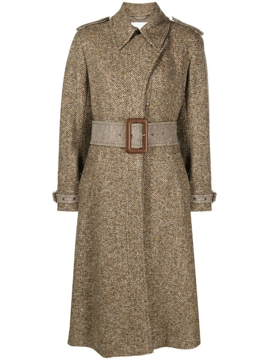 Yellow Belted Tweed Trench Coat