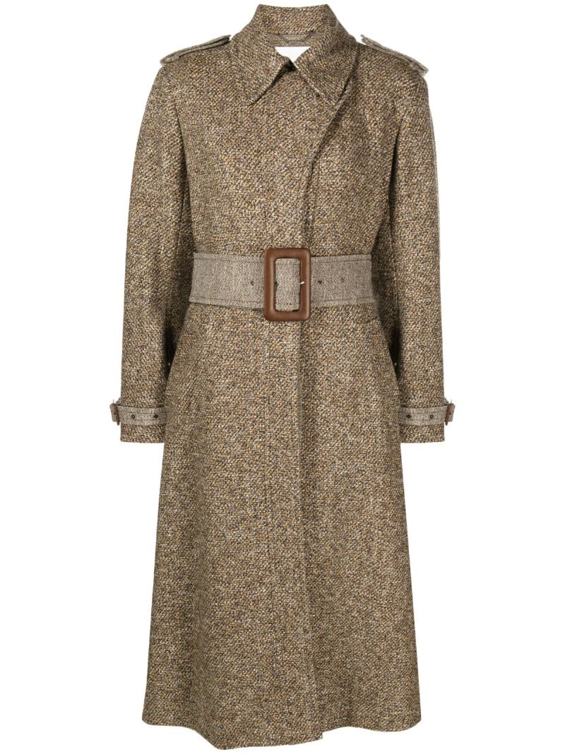 Yellow Belted Tweed Trench Coat