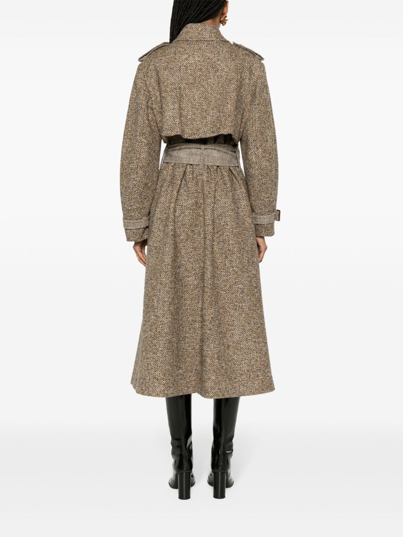 Yellow Belted Tweed Trench Coat