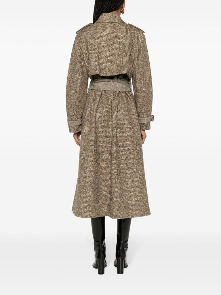 Yellow Belted Tweed Trench Coat
