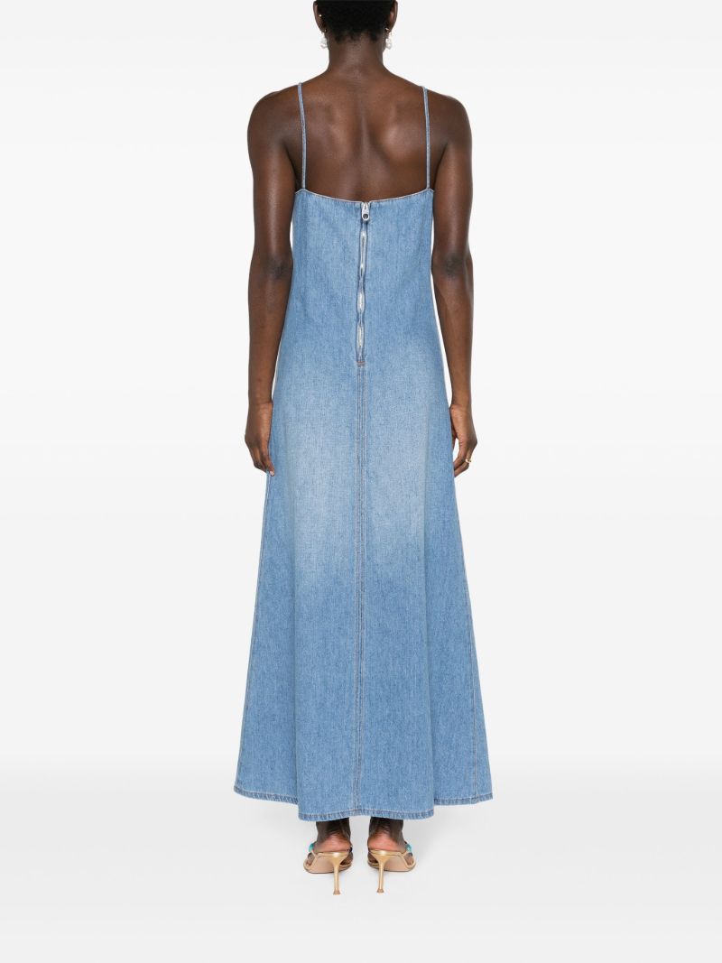 Blue Embroidered Denim Maxi Dress