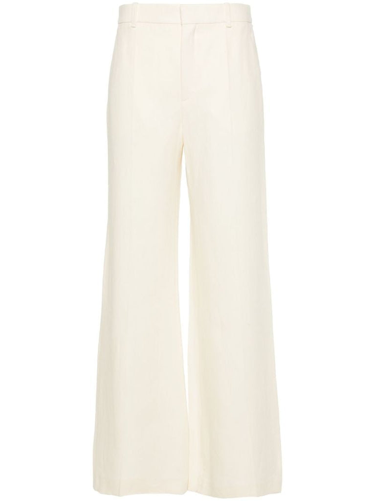 White Wide-leg Linen Trousers